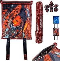 Vista 7 de Power Beast Dungeon 2 in 1 Dragon Dice Rolling Mat & Dice Holder Dice Tray + Dice Set D&D Polyhedral DND 7pcs, Portable Foldable Gaming Scroll