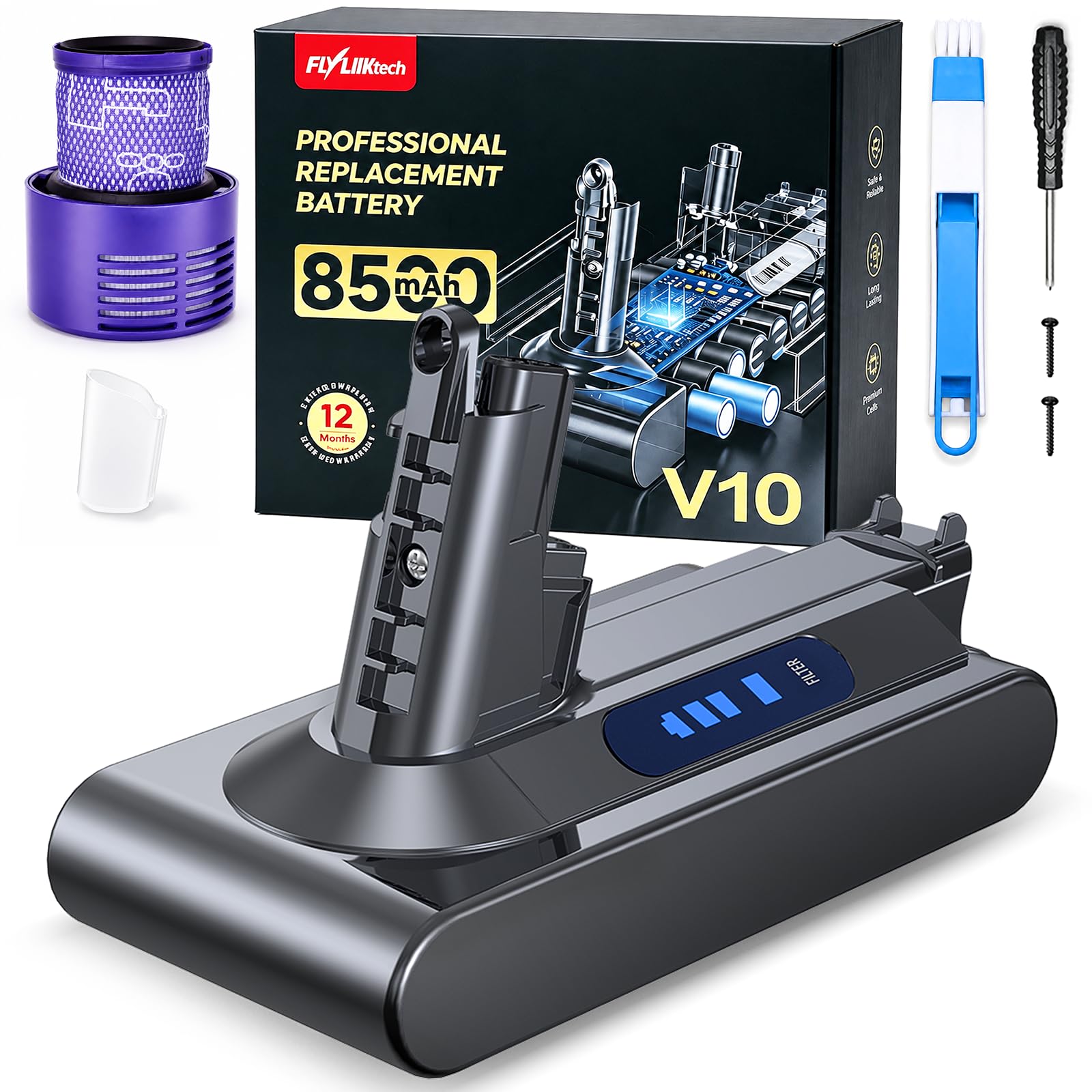 FLYLINKTECH Batteria di Ricambio V10 8500mAh 10V per Dyson V10