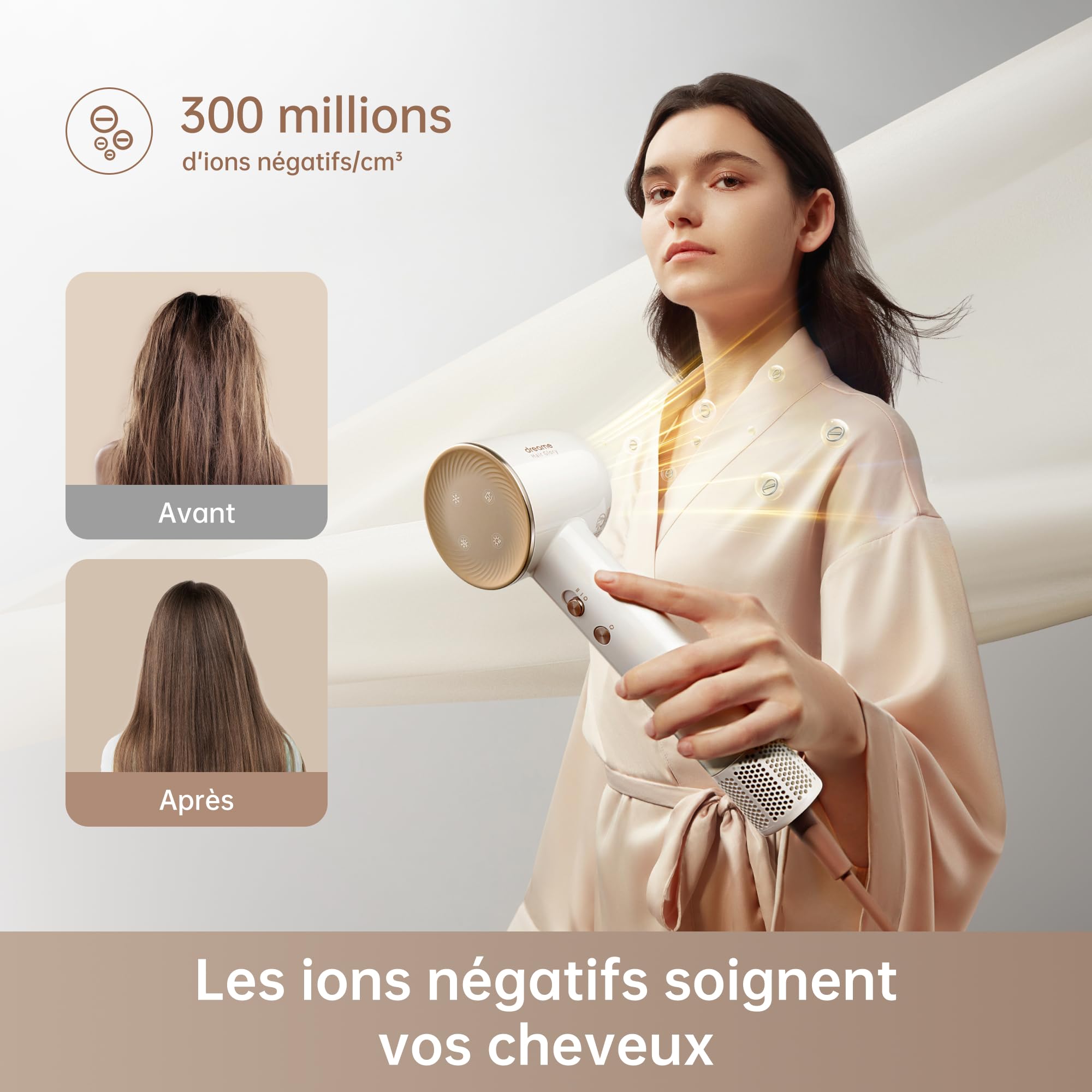 DREAME Hair Glory Combo Sèche-Cheveux Professionnel 110000 TR/Min 70m/s Ions Négatifs