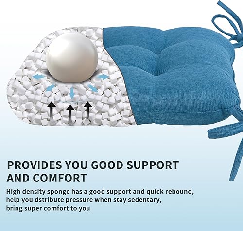 Miniatura 2 de Detiblue Juego de 2 cojines para taburete de cocina, cojines para sillas de comedor de 14 x 14 pulgadas con lazos, cojines copetudos para sillas de