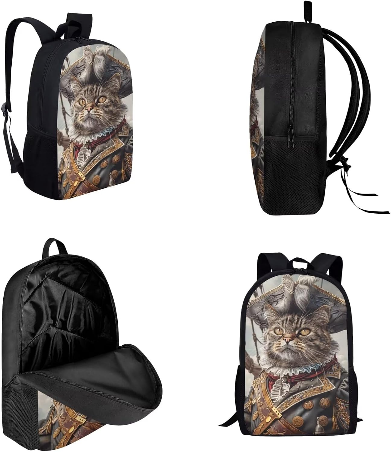17 Inch Animal Print School Backpack And Lunch Box Set for Kids Lightweight Funny Cat As Pirate Backpack for Boys Girls Sturdy School Bag with Insulated Lunchbox Pencil Case Student Bookbag