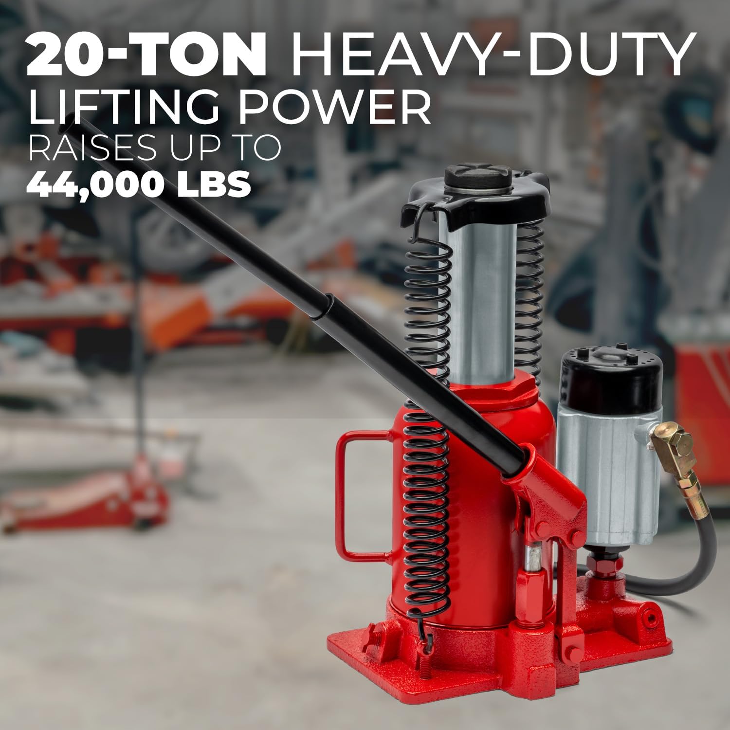 XtremepowerUS Low Profile 20 Ton Air-Operated Hydraulic Bottle Jack (44,000 LBS) Air Tools Manual Jack Air Jack with Hand Pump Handle