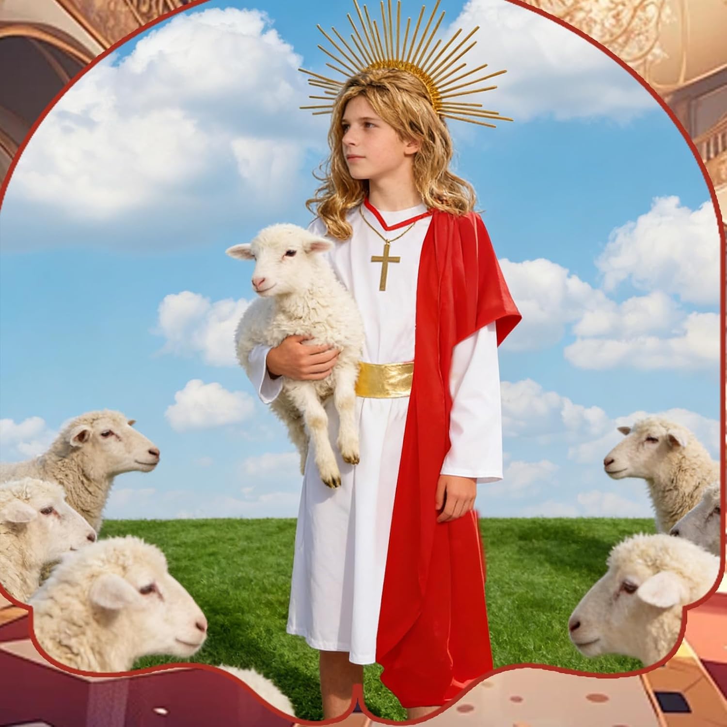 Simple polymer 6 Pcs Jesus Costume for Kid Biblical Christ Robe Set Shepherd and Greek God Costume for Easter Halloween