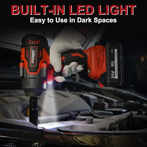 Miniatura 6 de AOBEN Llave de impacto eléctrica de 800N.M, pistola de impacto inalámbrica de 12 pulgada, juego de llaves de impacto de alto par de 590 pies de