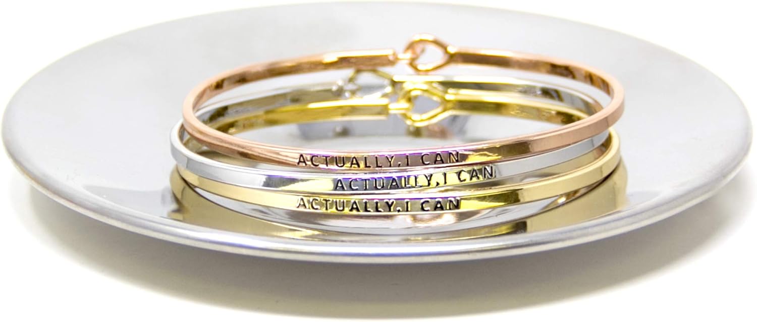 by you Inspirational Positive Quote Message Engraved Thin Cuff Bangle Hook Bracelet - Image 6