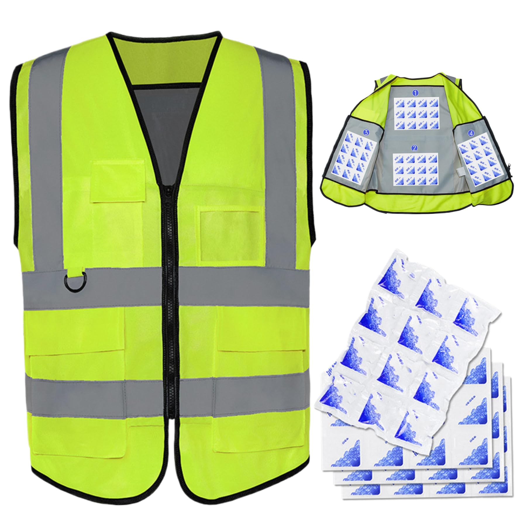 Gilet de sécurité réfléchissant avec 4 packs de glace pour homme et femme