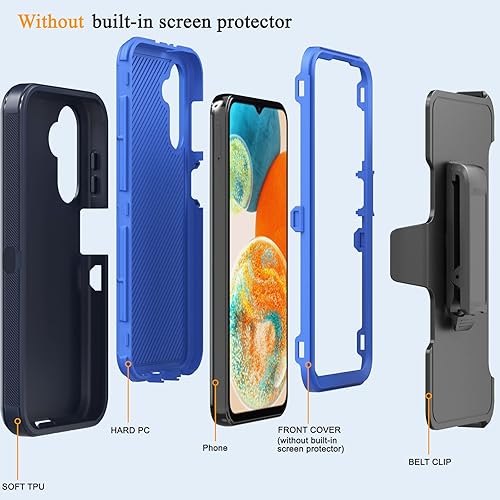 Miniatura 5 de Funda para Samsung Galaxy A14 5G con clip para cinturón y soporte para hombres, protección de cuerpo completo para teléfono Samsung A14 5G (azul