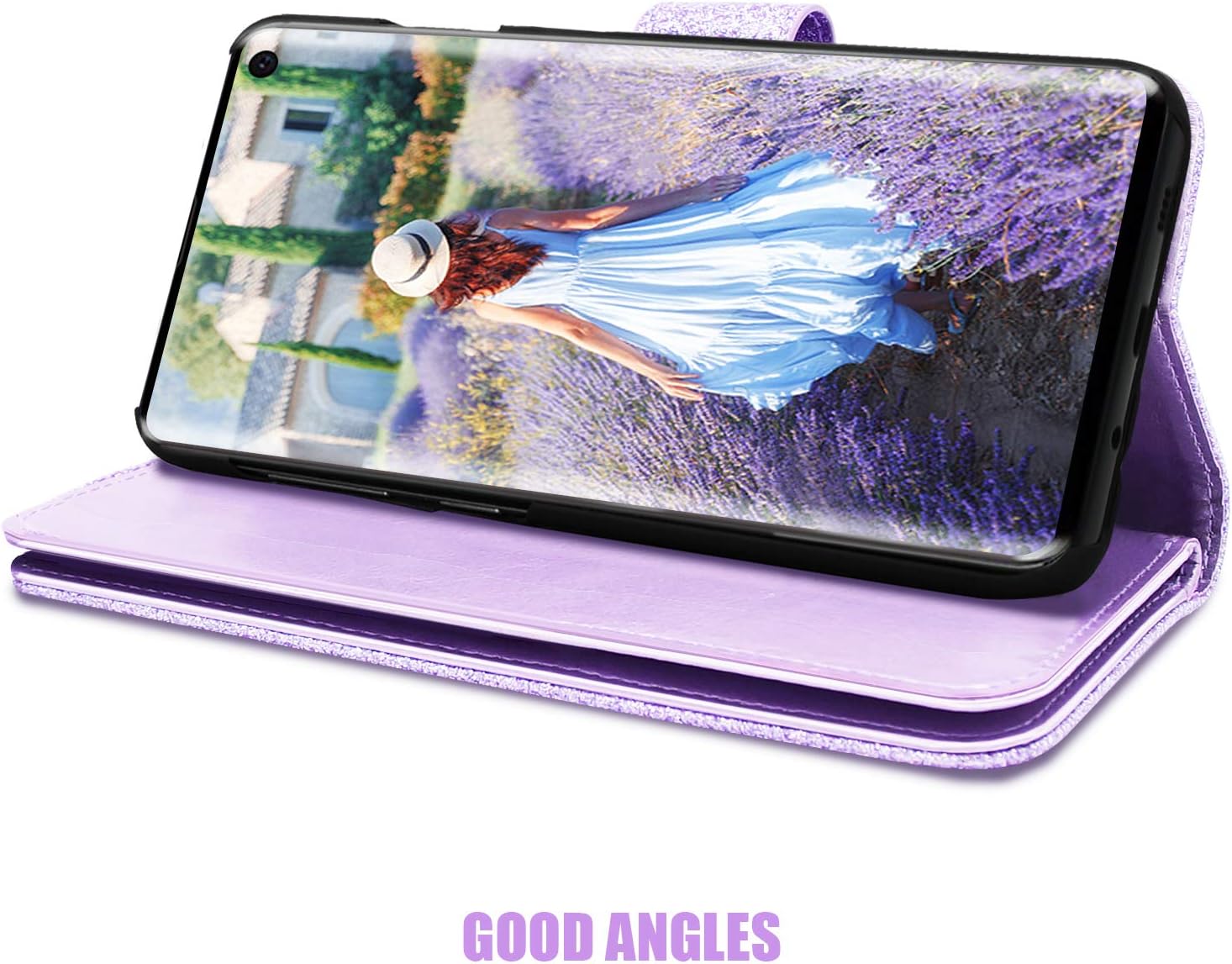 Galaxy S10 Case, Fingic Samsung Galaxy S10 Wallet Case Glitter Sparkle PU Leather Card Slot Holder with Kickstand Detachable Wrist Strap Protective Magnetic Closure Case for Samsung Galaxy S10- Purple
