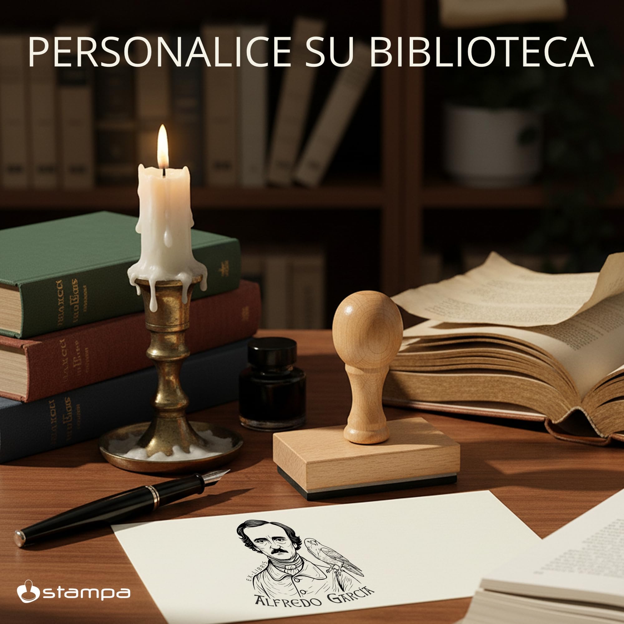 EXLIBRIS PERSONALIZADO para Libros – Sello Exlibris con Nombre “Este libro pertenece a” – Sello Biblioteca – Temática Escritores: Cervantes, Bécquer, Edgar Allan Poe – Literatura Clásica – STAMPA