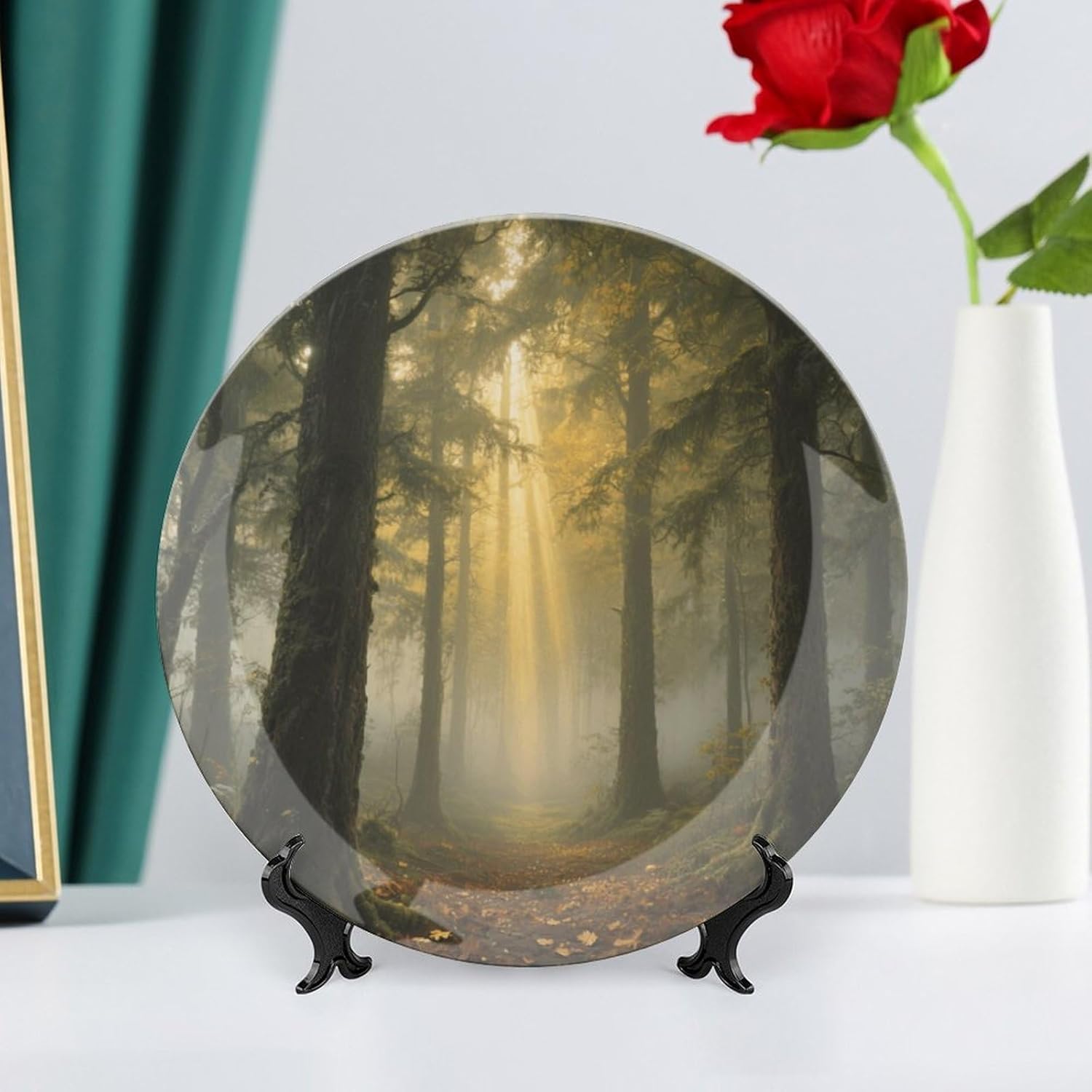 Bone China Decorative Plates Mysterious Primeval Forest Ceramic Decorative Plate Wall Decor with Display Stand Ceramic Ornaments for Wall Hanging Decoration