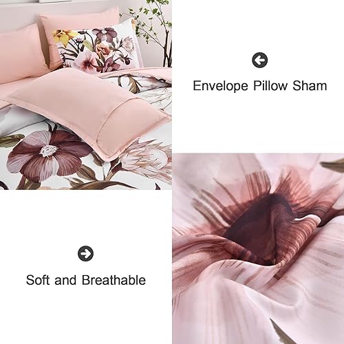 Miniatura 5 de Luxudecor Juego de edredón floral tamaño Queen de 7 piezas, cama de flores rubor en una bolsa, elegante edredón floral con juego de sábanas, juego