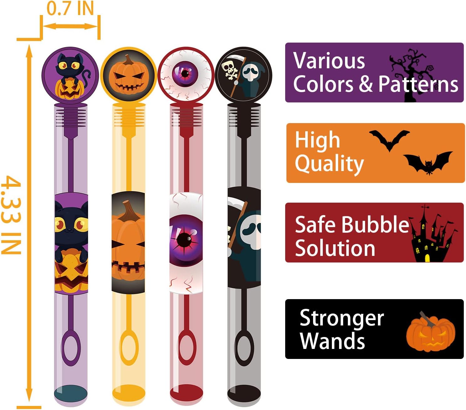 48 PCS Halloween Party Favors Bubble Wands, Halloween Toys for Kids 8 Colors Assortment Designs for Halloween Goodie Bag Stuffers Non Candy Treats Bubble Maker Toys
