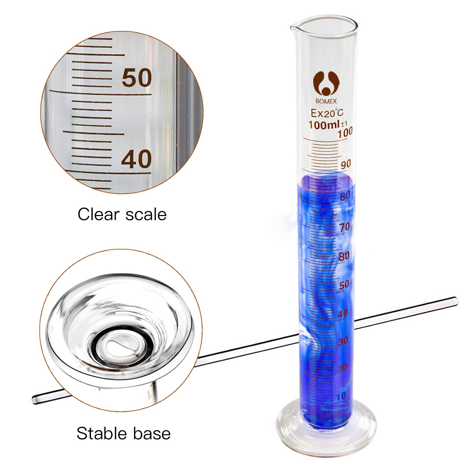 cococity Glass Graduated Measuring Cylinder Set,100ml 50ml 25ml 10ml