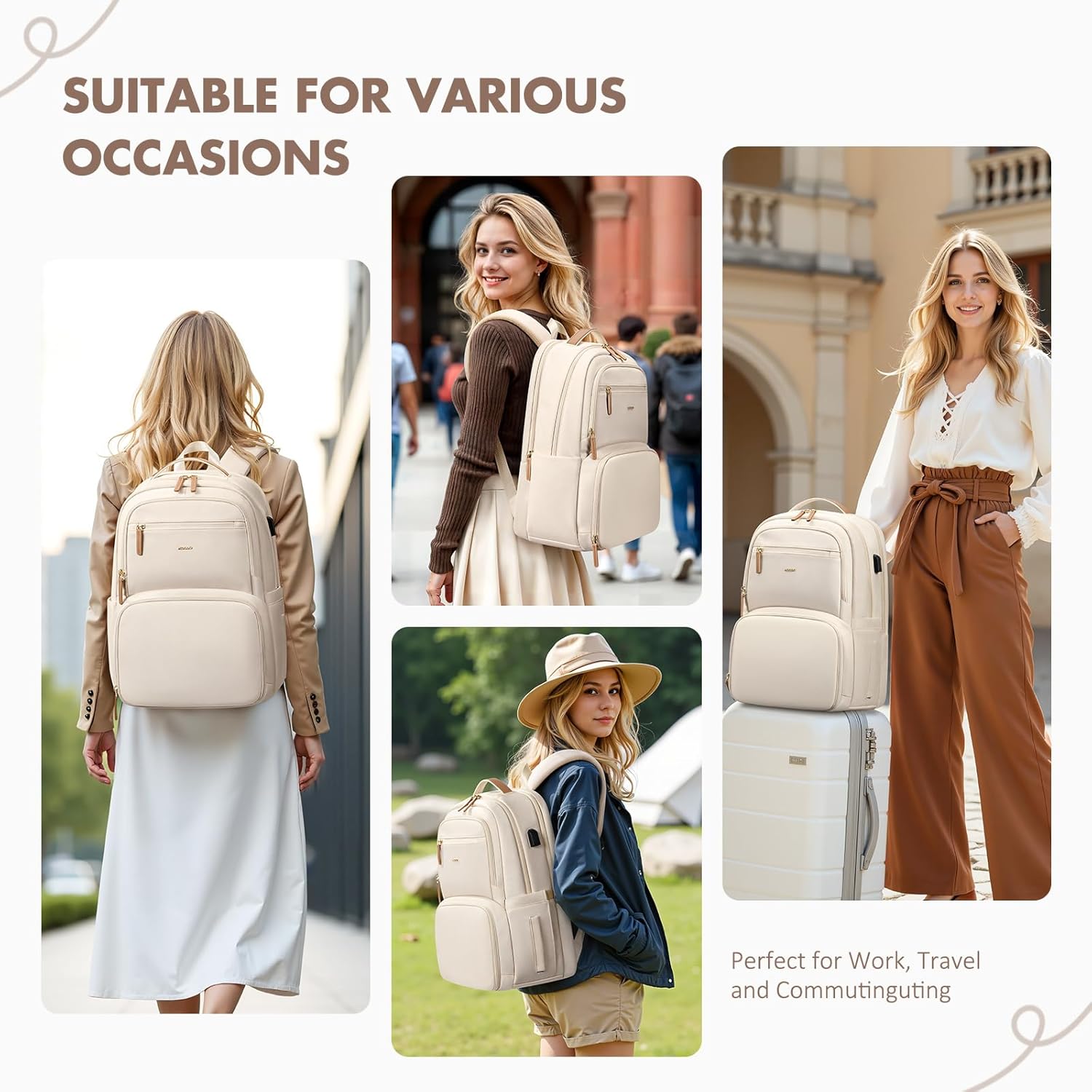 Lunch Backpack for Women Men,15.6Inch Insulated Lunch Box Backpack with USB Charging Port, Diaper Laptop Back pack for Travel Picnic Work Teacher Nurse,Beige - Image 8