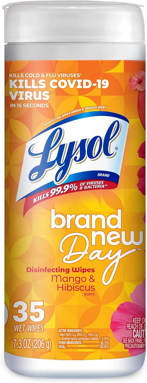 Lysol Disinfectant Wipes, Multi-Surface Antibacterial Cleaning Wipes, for Disinfecting and Cleaning, Mango and Hibiscus Scent, 35ct