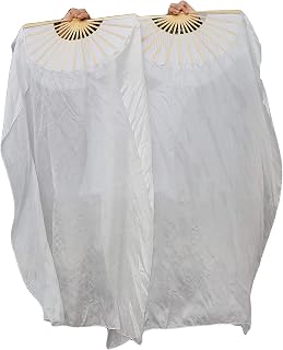 43"(110 cm) Youth Worship Praise Fan Flag Streamers, Belly Dance Silk Fan Veil, Set of 2