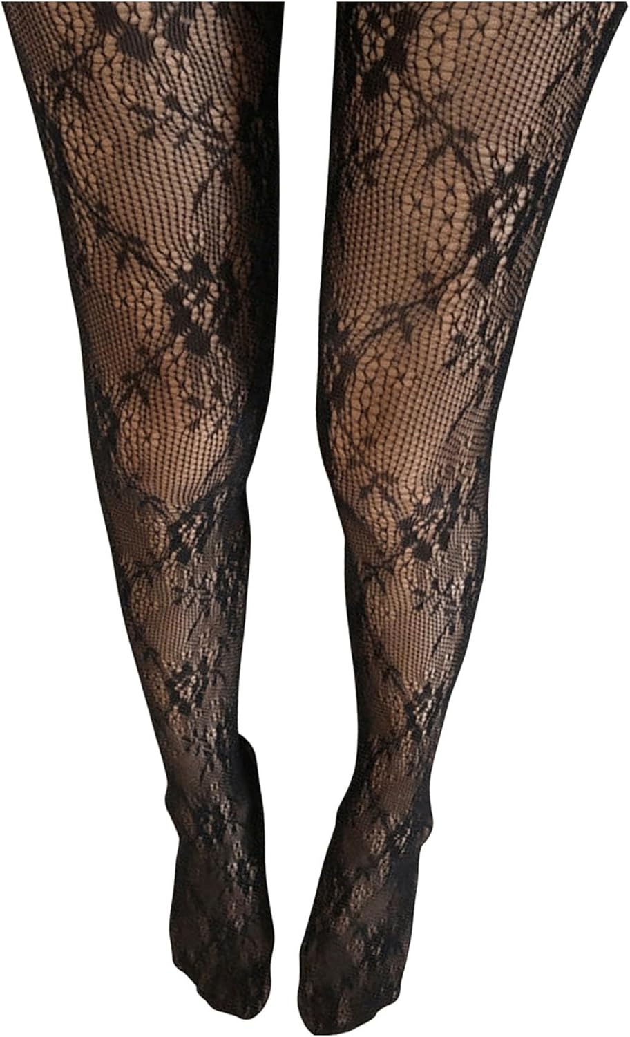 OYOANGLE Women's Flower Patterned Mesh Tights Hollow Out Footed Fishnet Pantyhose Stockings
