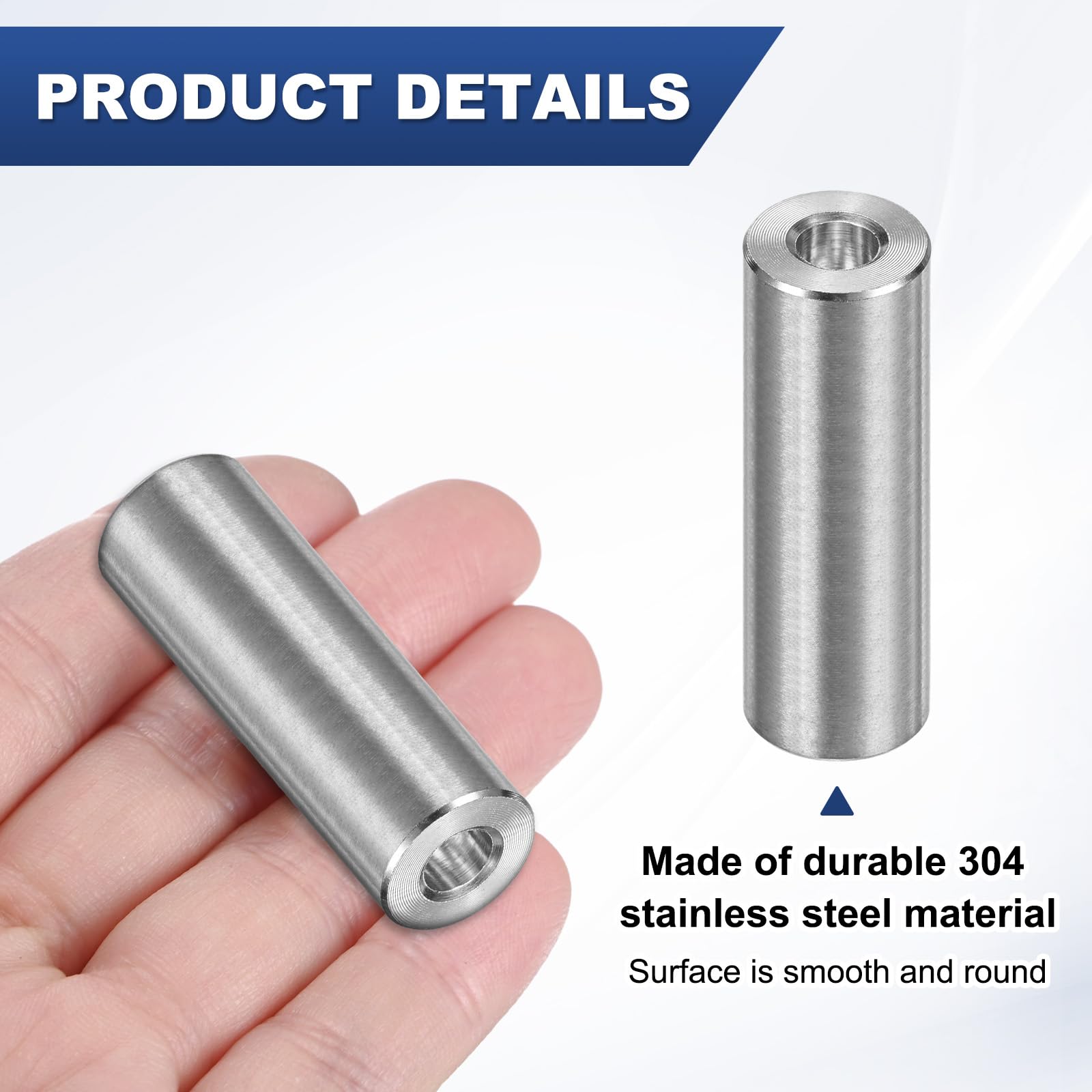 M METERXITY 8PCS M6 304 Stainless Steel Spacers 6mm ID x 14mm OD x 40mm l Metal Screw Standoff Bushing Plain Finish Round Spacer 304 Stainless Steel for Screws Bolts Silver - Image 2