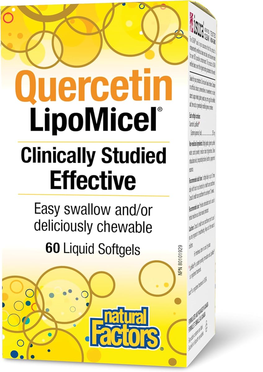Natural Factors Quercetin Supplement LipoMicel, 60 Liquid Softgels, 250 mg, Source of Antioxidants, Easy to Swallow, Proudly Canadian