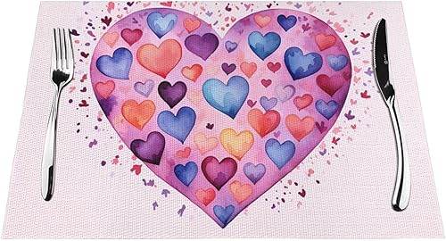 Miniatura 7 de 6 PCS PVC Placemats Set Place Mats A Watercolor Heart Non-Slip Weave Place Mats 12" x 18" Farmhouse Table Mat Set for Family Dinners Wedding Parties