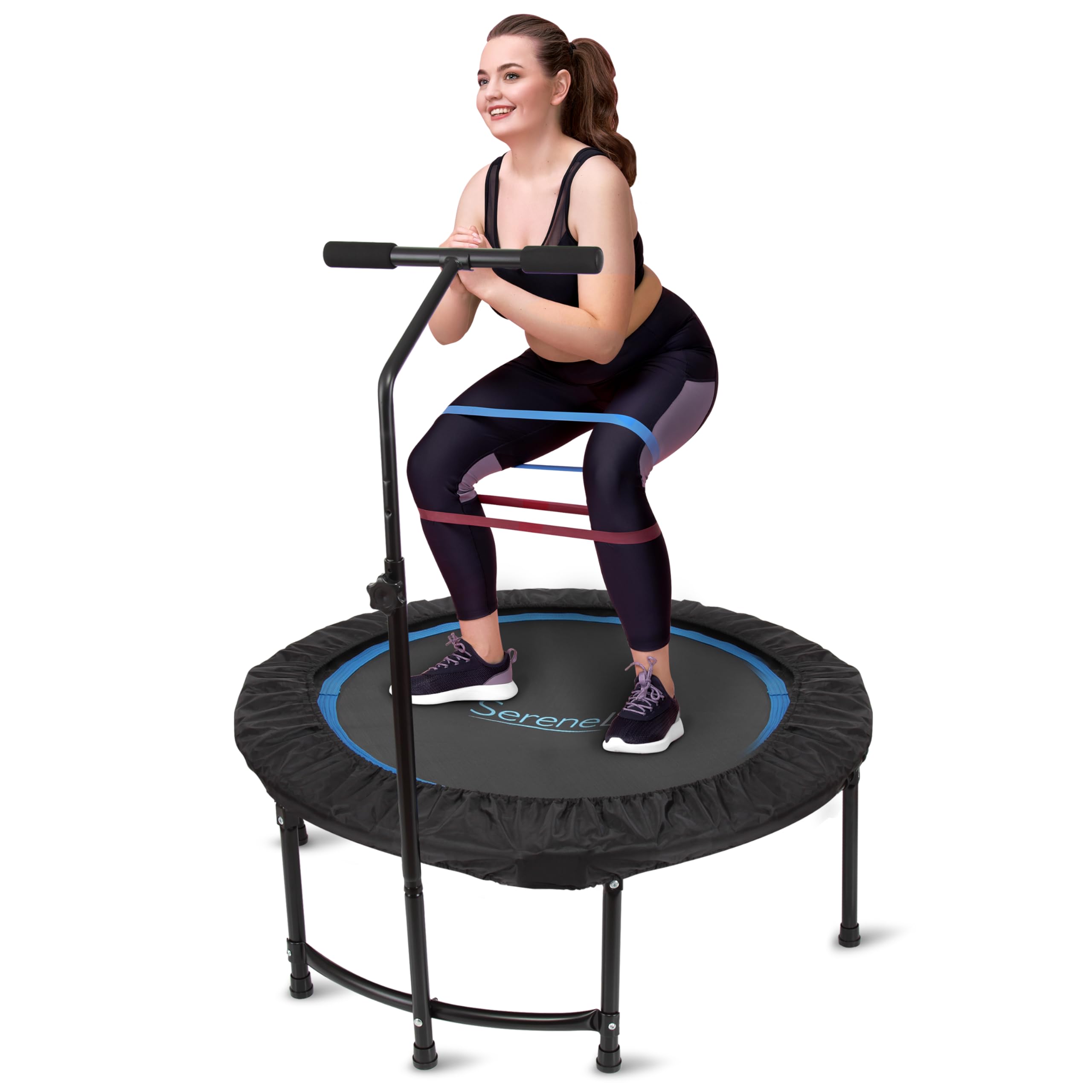SereneLife Opvouwbare Mini Trampoline Compacte Fitness Trampoline voor Kinderen & Volwassenen, Rebounder met Schuimhandgreep, Indoor/Tuin Workout