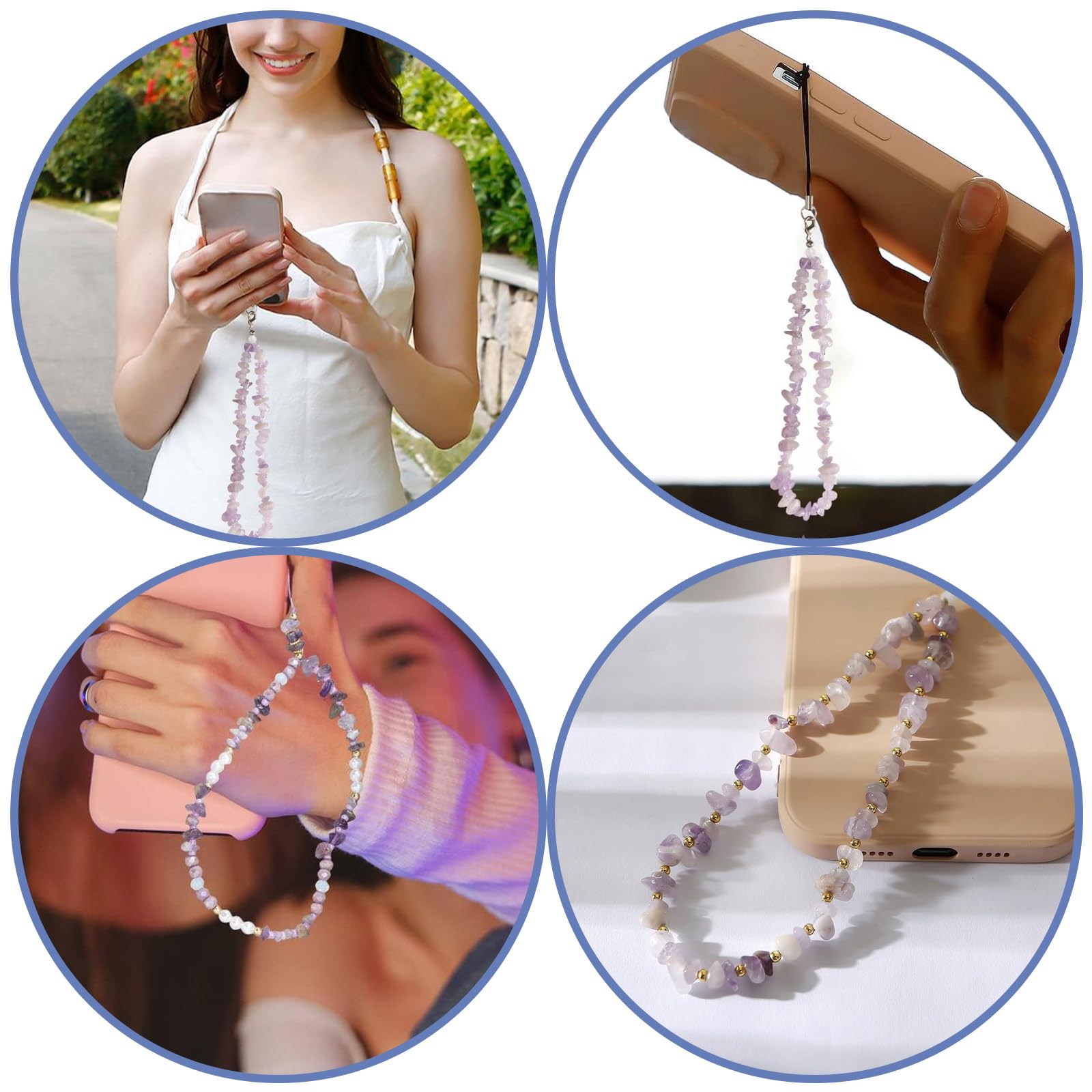 Bracelet téléphone Charme de corde, Dragonne perlée, Sangle chaîne fleur de cristal perlée Anti-perdus