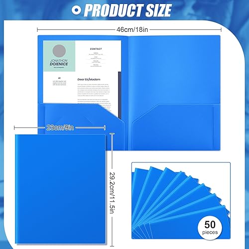 Miniatura 2 de Gueevin 50 carpetas de plástico con bolsillos, carpetas de dos bolsillos para tamaño carta, carpetas escolares resistentes, soporte para tarjetas de