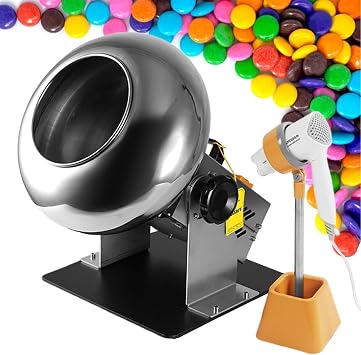 200w Commercial Sugar Coating Machine,Chocolate Bean Coating Polishing Machine with Output 1-3kg/Time&Adjustable Angle/Speed,Make Small Batches of Dragee from Any Kinds of Fillings