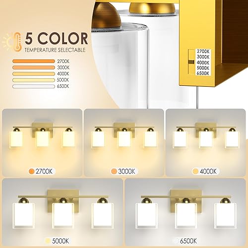 Miniatura 65 de Quntis Lámparas de baño negras de 4 luces con 5 modos de color, lámpara de tocador moderna regulable de 27 pulgadas sobre espejo, lámpara de pared