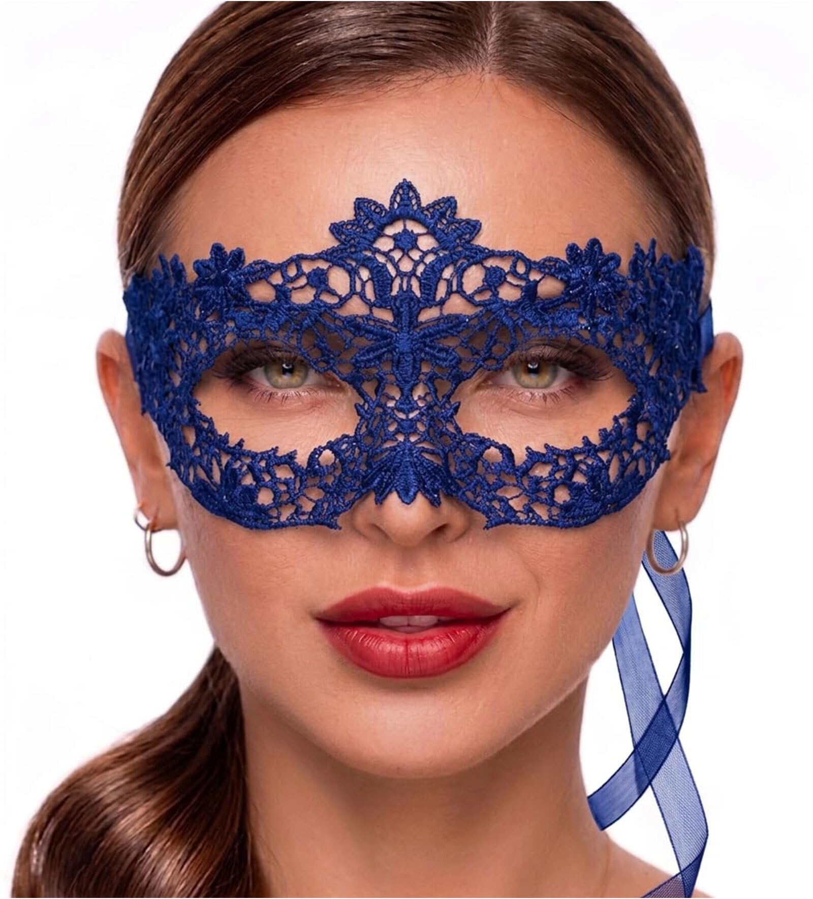 Masquerade Mask For Women Lace Masquerade Mask for Masquerade Party Prom Venetian Party Mardi Gras Halloween, Flower Blue, One Size