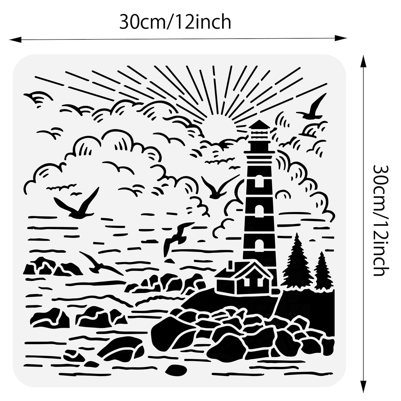 Stencil Faro Con Pennello - Motivo Nautico 30x30 Cm | Per Pareti E Legno - Foto 9