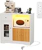 Sideboard with Power Socket, White Storage Sideboard with Adjustable Shelf, RGB Lighting Cupboard Cabinet for Kitchen Living Room Dining Room 83 x 40 x 80 cm