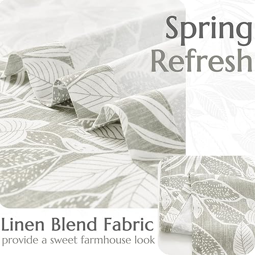 Miniatura 5 de Vangao Cortinas de mezcla de lino gris para sala de estar, 96 pulgadas de largo, cortinas semitransparentes para dormitorio, cortinas botánicas con