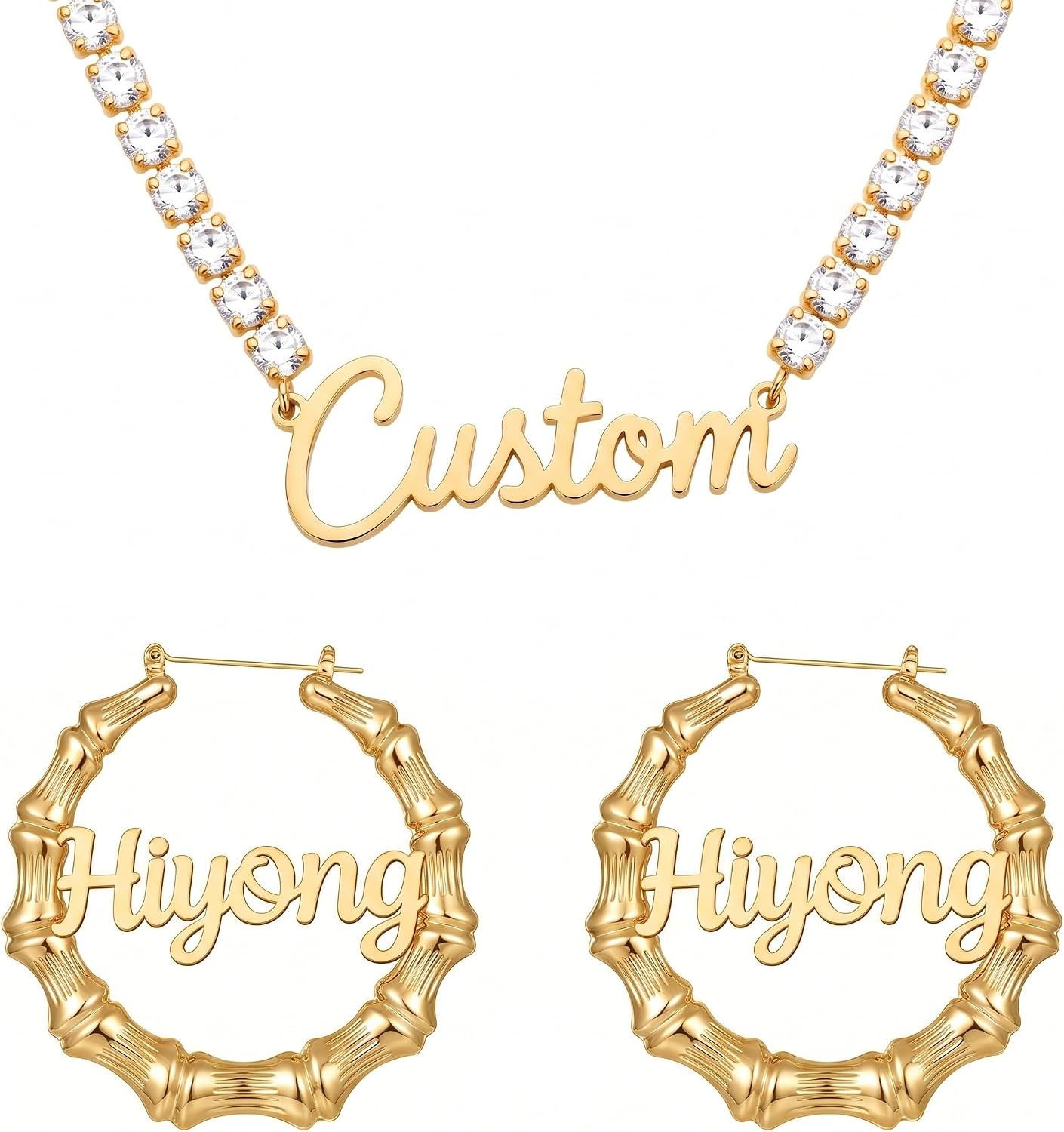 Custom Name Bamboo Earrings & Necklace for Women