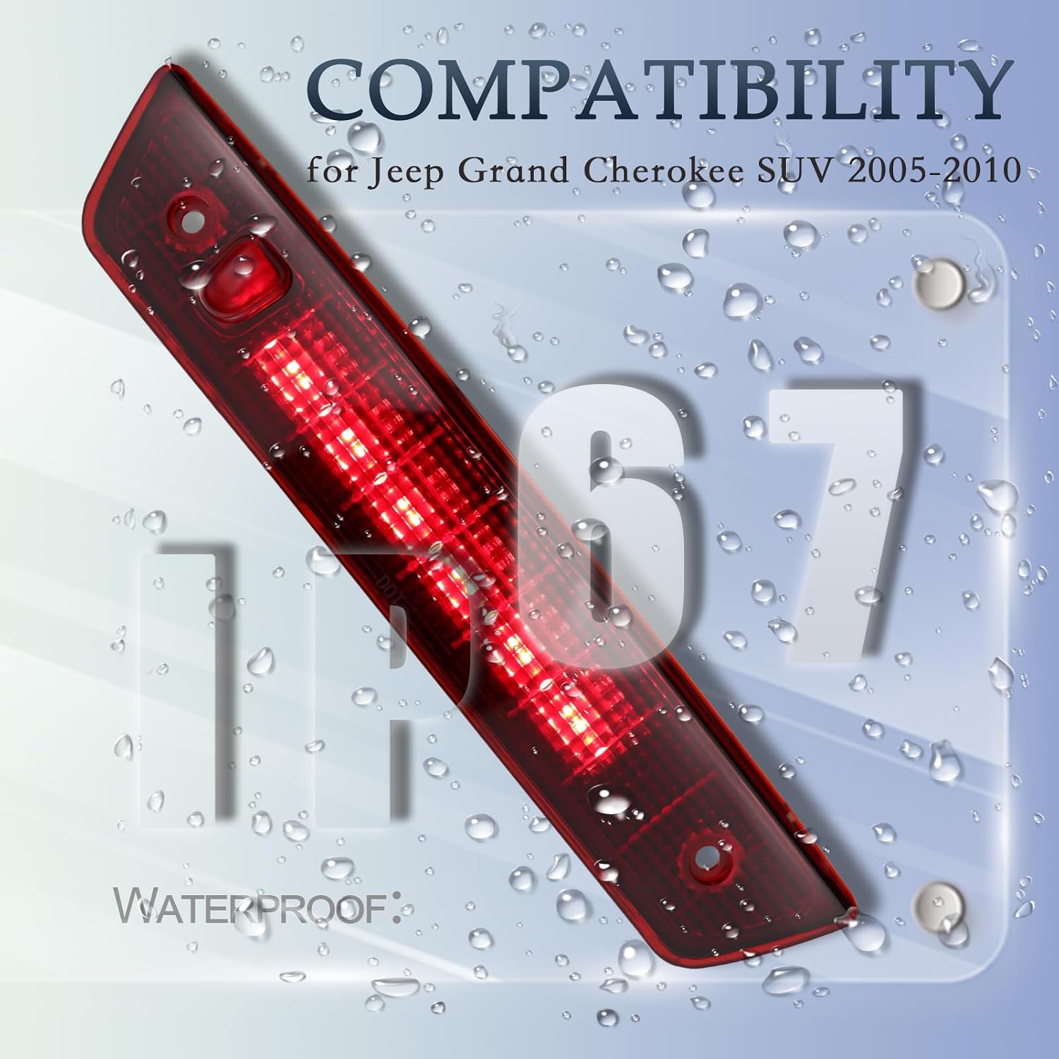 High Mount Stop Lamp LED Third Brake Light Compatible with Jeep Grand Cherokee SUV Laredo Limited Overland SRT8 2005-2010 Rear Center LED 3rd Brake light Replacement (RED)