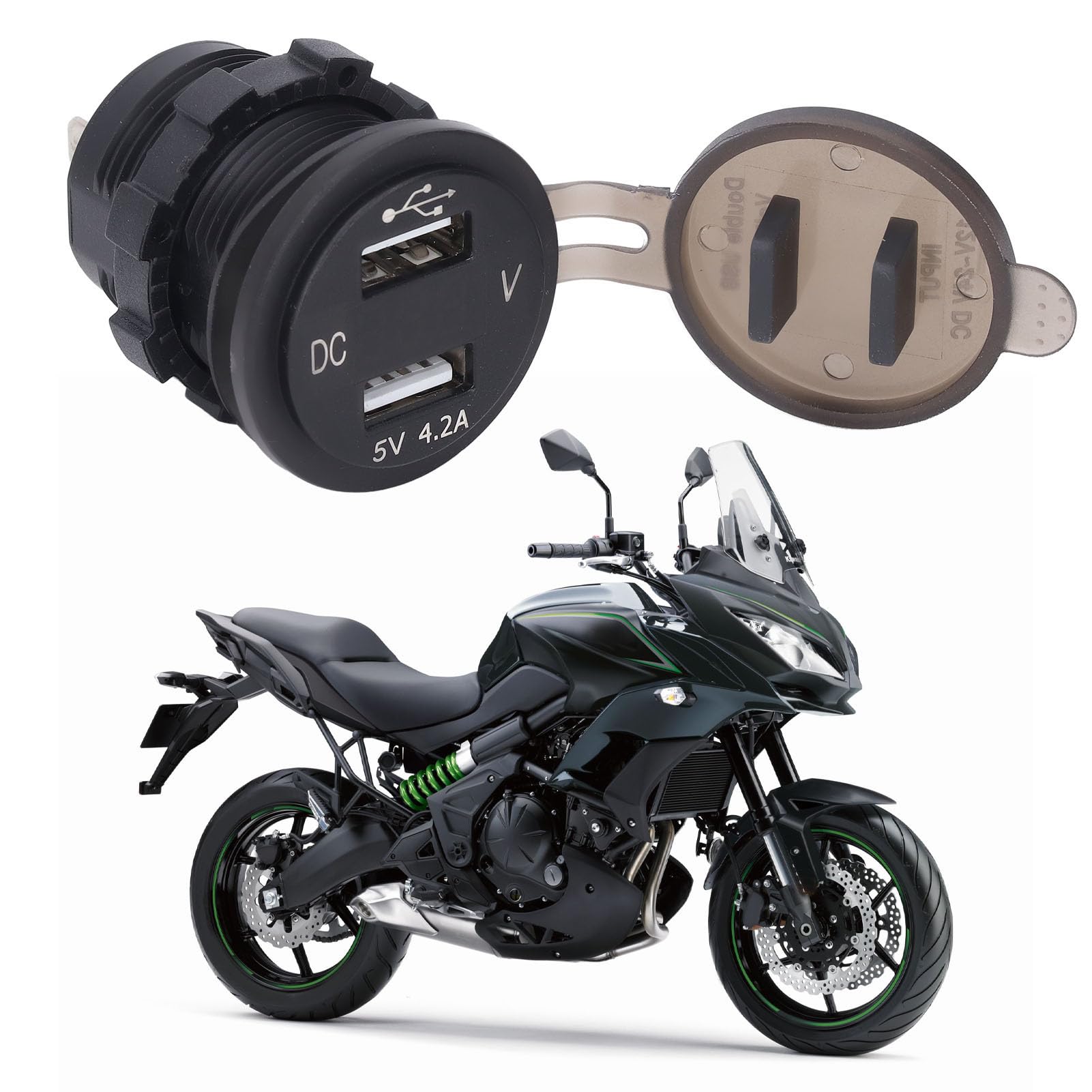Motorcycle Dual USB Charger for Versys 650 2014-2020 Water with Relay