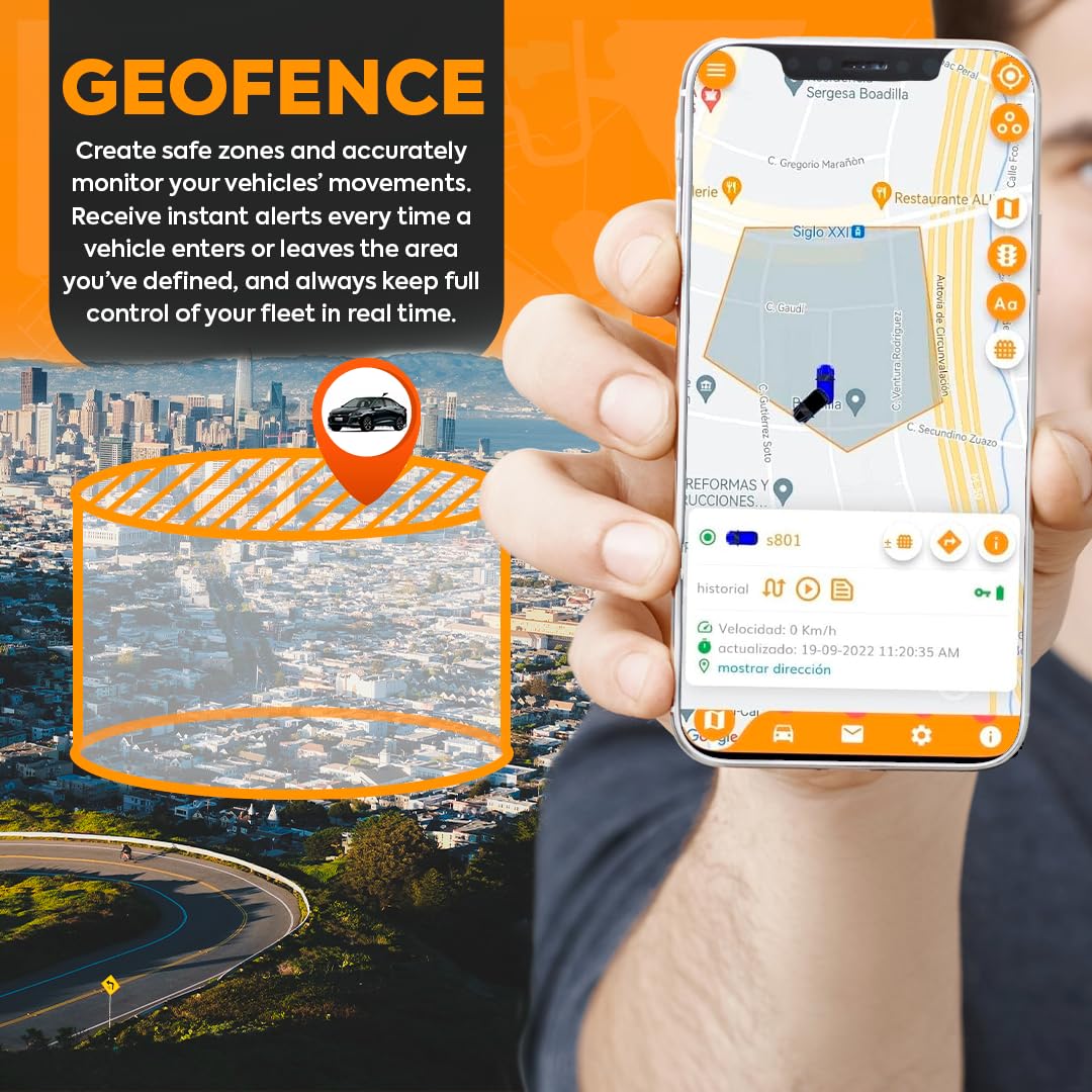 Localizador GPS 4G para Coche Moto y Camión con Conexión Directa a la Batería y SIM Integrada, Rastreador con App, Alerta Antirrobo, Exceso Velocidad y Geovalla, Suscripción Flexible