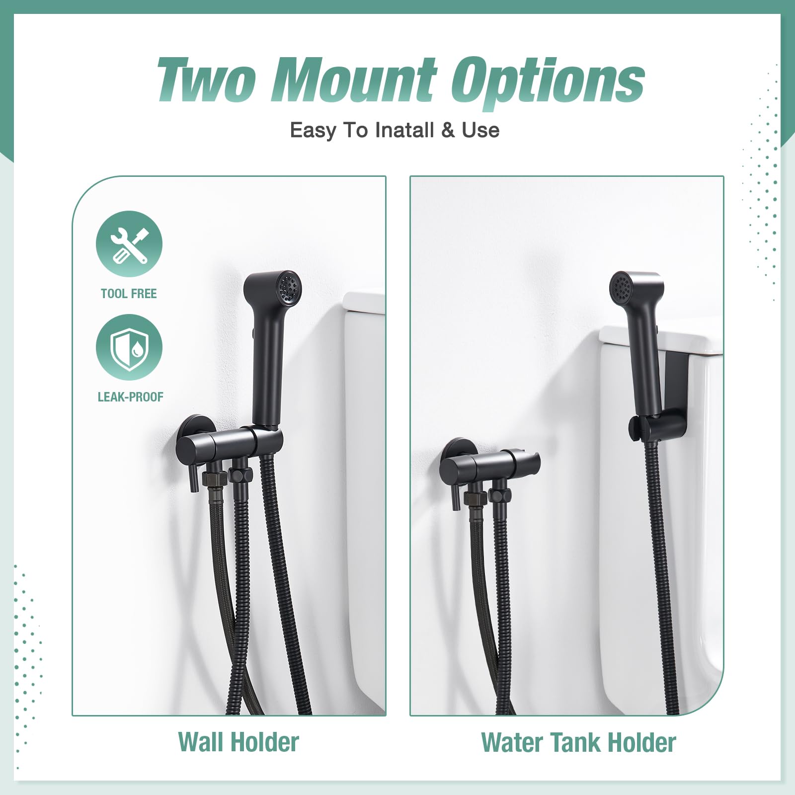Faustina Bidet Doccetta Set per l'igiene personale per WC Bagno, Rubinetto con Pistola a Spruzzo Regolabile per Bidet Doccia, Montaggio a Parete in Ottone nero