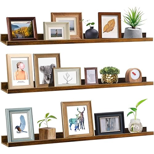 Giftgarden 47 Inch Long Floating Shelves for Wall, Rustic Picture Ledge Large Shelf for Living Room Bedroom Bathroom Kitchen, Set of 3 Different Sizes