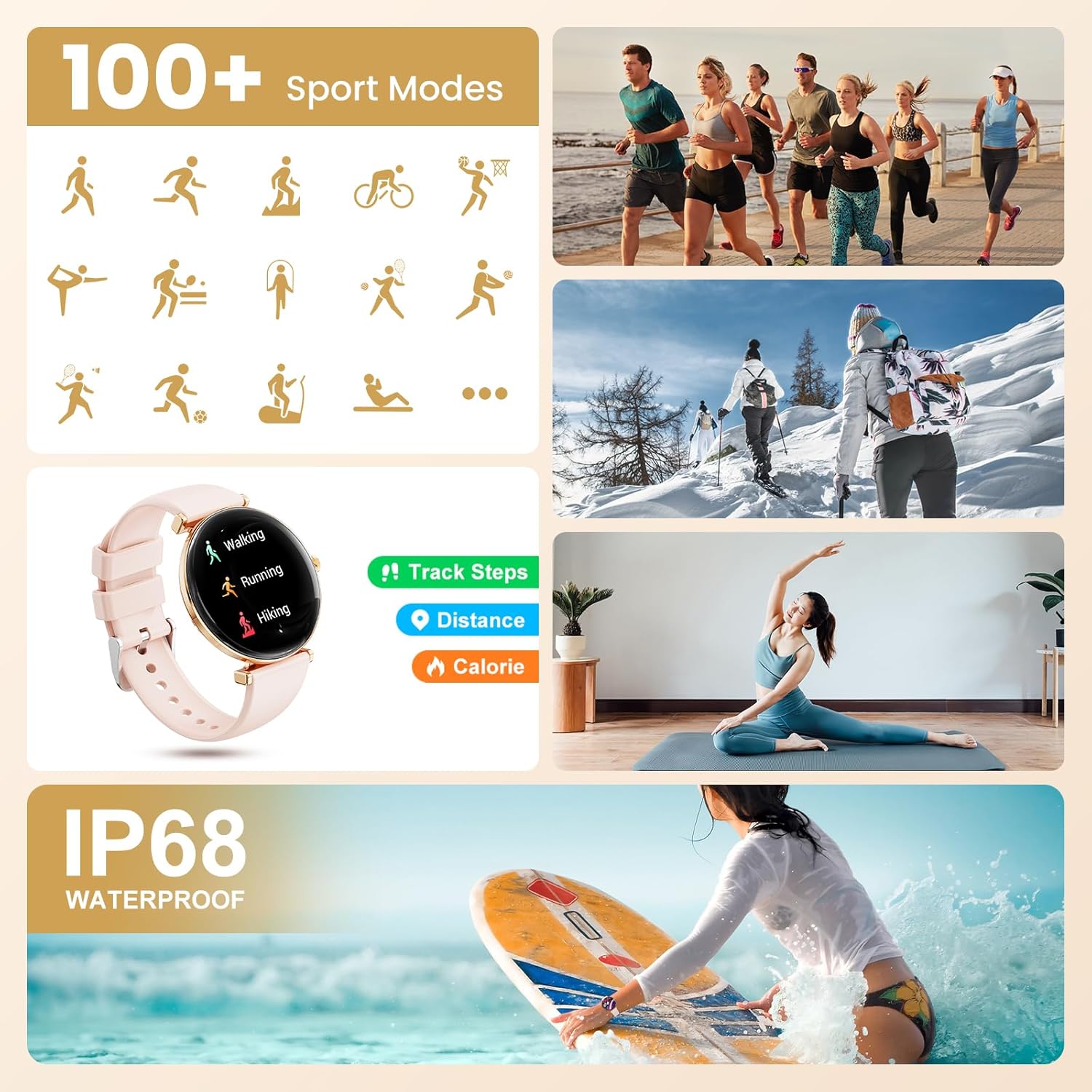 Hwagol Smart Watches for Women with Android iPhone Compatible[Calls/Metal Thin Body],1.43" Micro-Spherical AMOLED Screen,Fitness Watch with Sleep/Heart Rate Monitor,Pedometer for Steps Miles