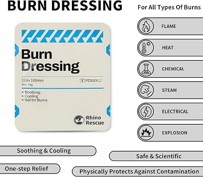RHINO RESCUE Burning Wound Dressing 10 x 10 cm 40 g Specially Designed for the Treatment of Burns Scalds and Sunburns (Pack of 5)