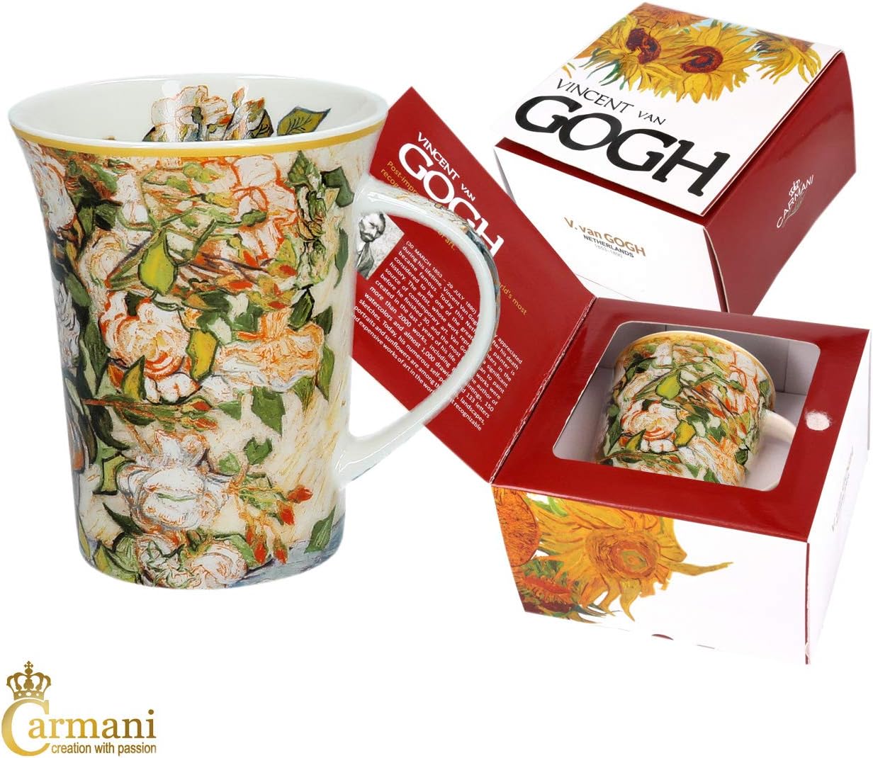 Porcelain Mug Decorated with 'Roses' by Vincent Van Gogh 350ml