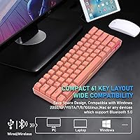 Vista 9 de Teclado mecánico inalámbrico 60% de modo dual BT5.0USB-C para juegos con retroiluminación arco iris, compacto, 61 teclas, ergonómico, recargable
