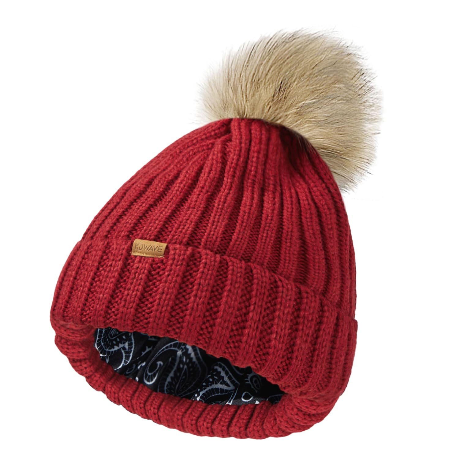 KDWAVE Womens Winter Hats with Knitted Beanie Hat Thick Lined Removable Faux Fur Pom Pom Beanies for Winter Hats