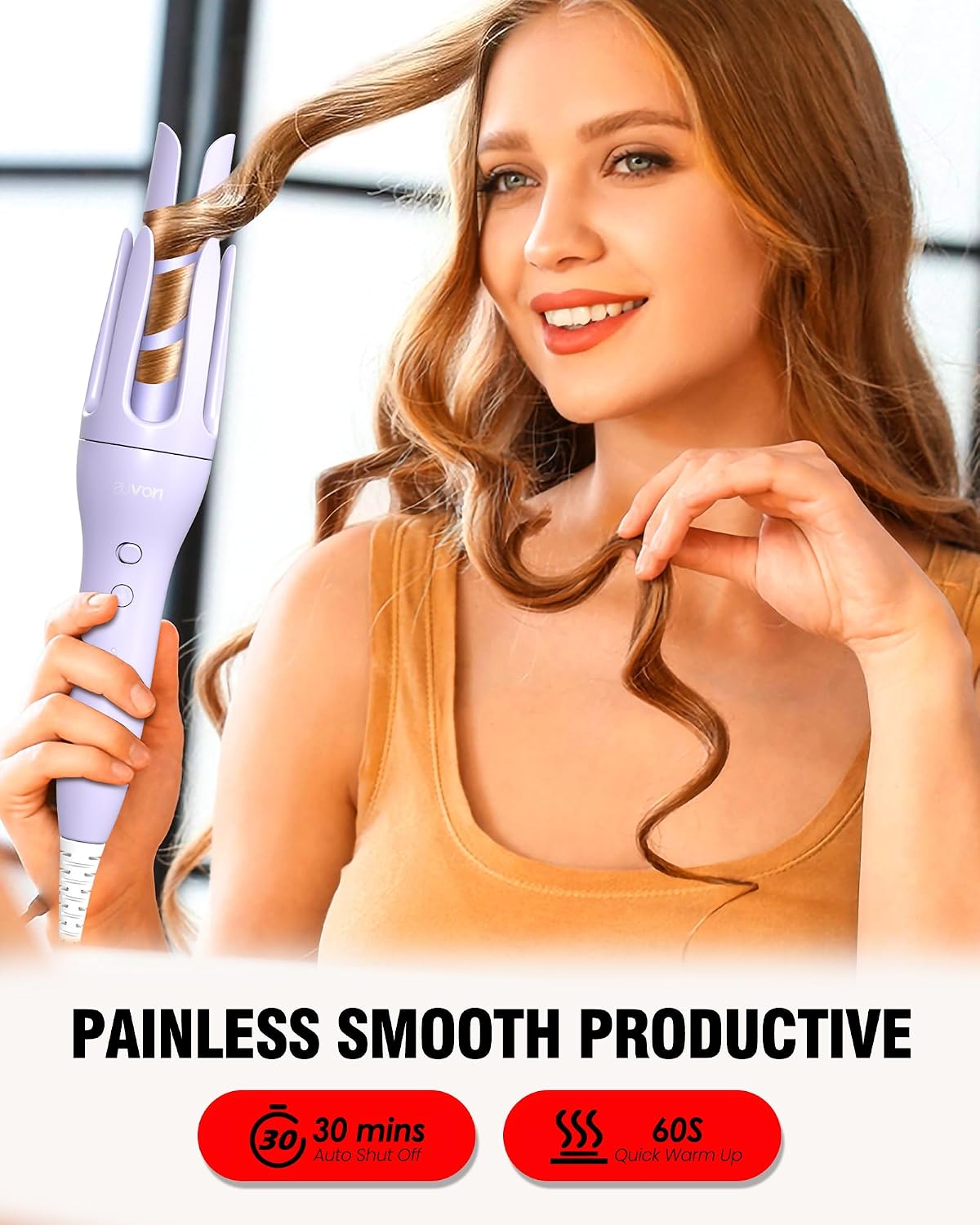 Automatic Curling Iron Hair Curler: Dual Voltage Hair Rollers Women Ceramic Coating with 3 Temperatures Fast Heating - 2 Ways Rotation Auto Shut-Off Curling Wand for Hair Styling