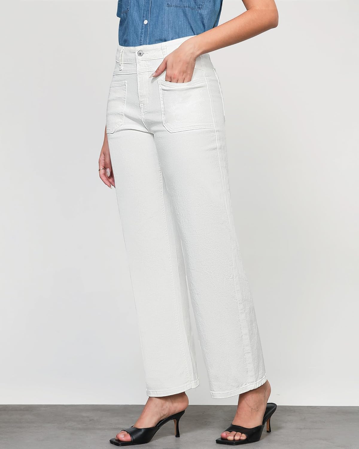 GRAPENT Wide Leg Jeans for Women Trendy High Waisted Loose Straight Leg Stretchy Retro Denim Pants with Pouch Pockets - Image 5