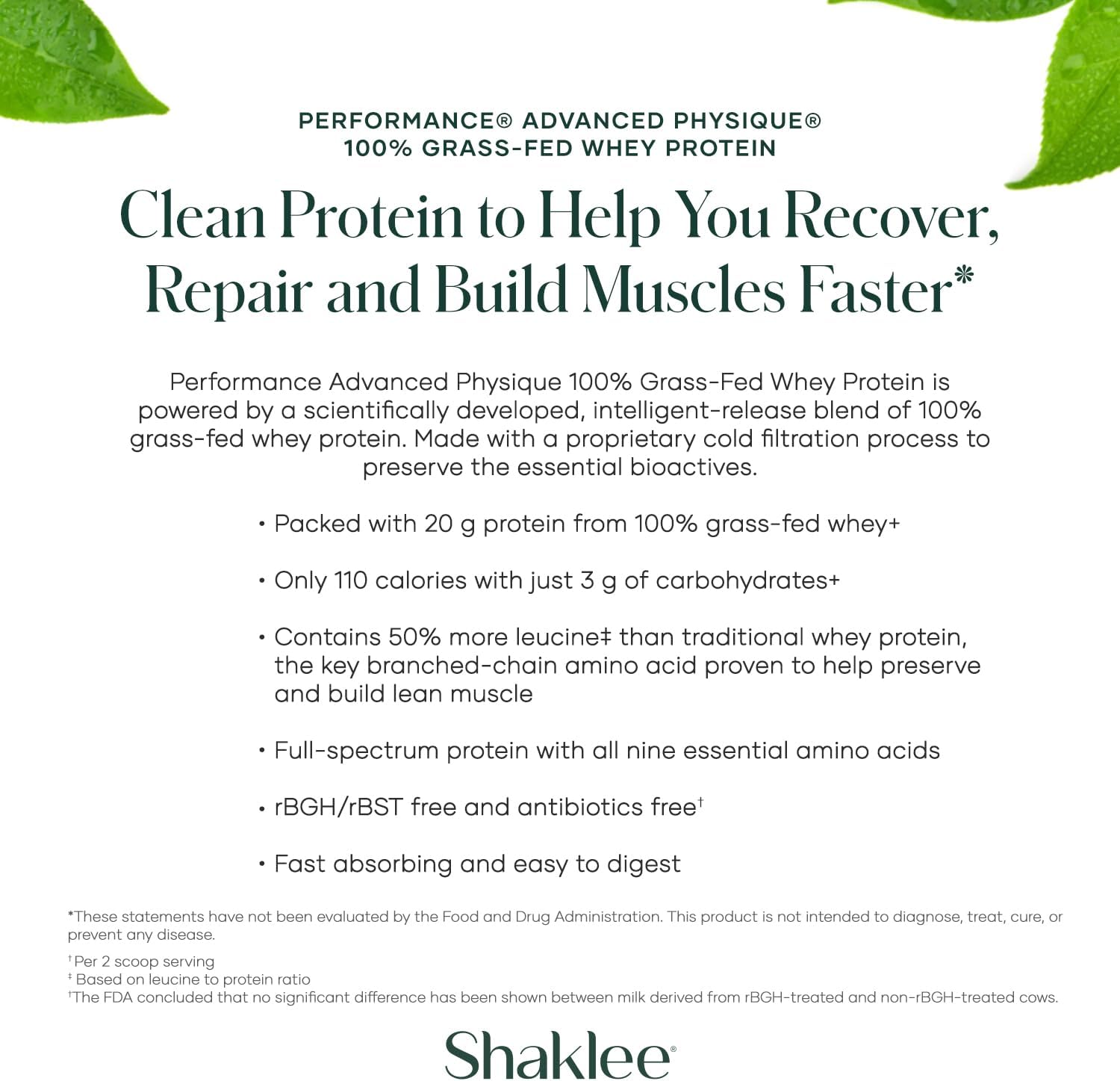 Shaklee - Performance® Advanced Physique® 100% Grass-Fed Whey Protein: Fast-Absorbing Formula - 20g Protein 110 Calories - Vanilla - 20 Servings