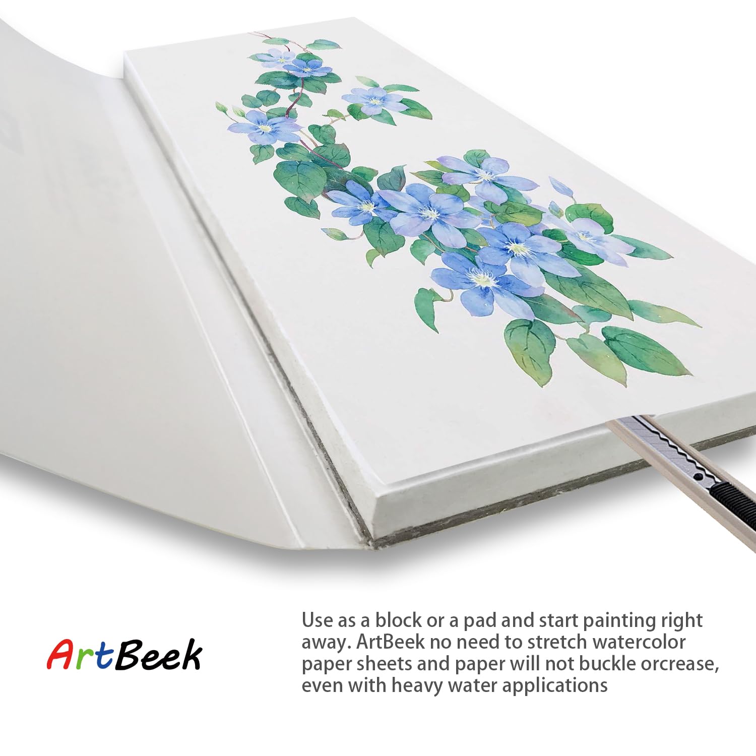 ArtBeek Bloc de papier aquarelle 100 % coton pressé à froid, 9,9 x 24,9 cm, 20 feuilles, 300 g/m²
