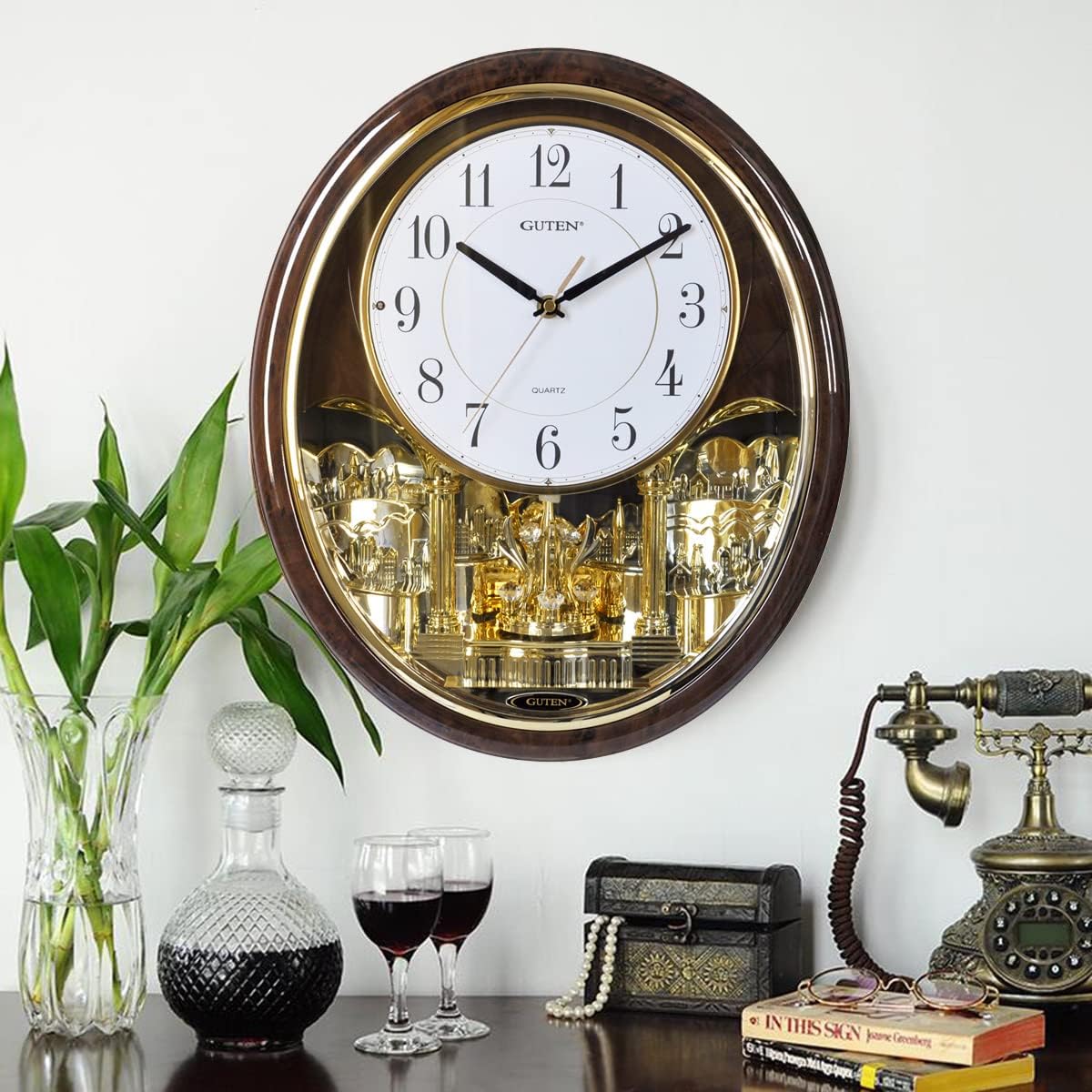 Melody & Chime Motion Wall Clock with Rotating Pendulum, Decorative Wall Clock, for Home, Hotel, Library or Church Decor.