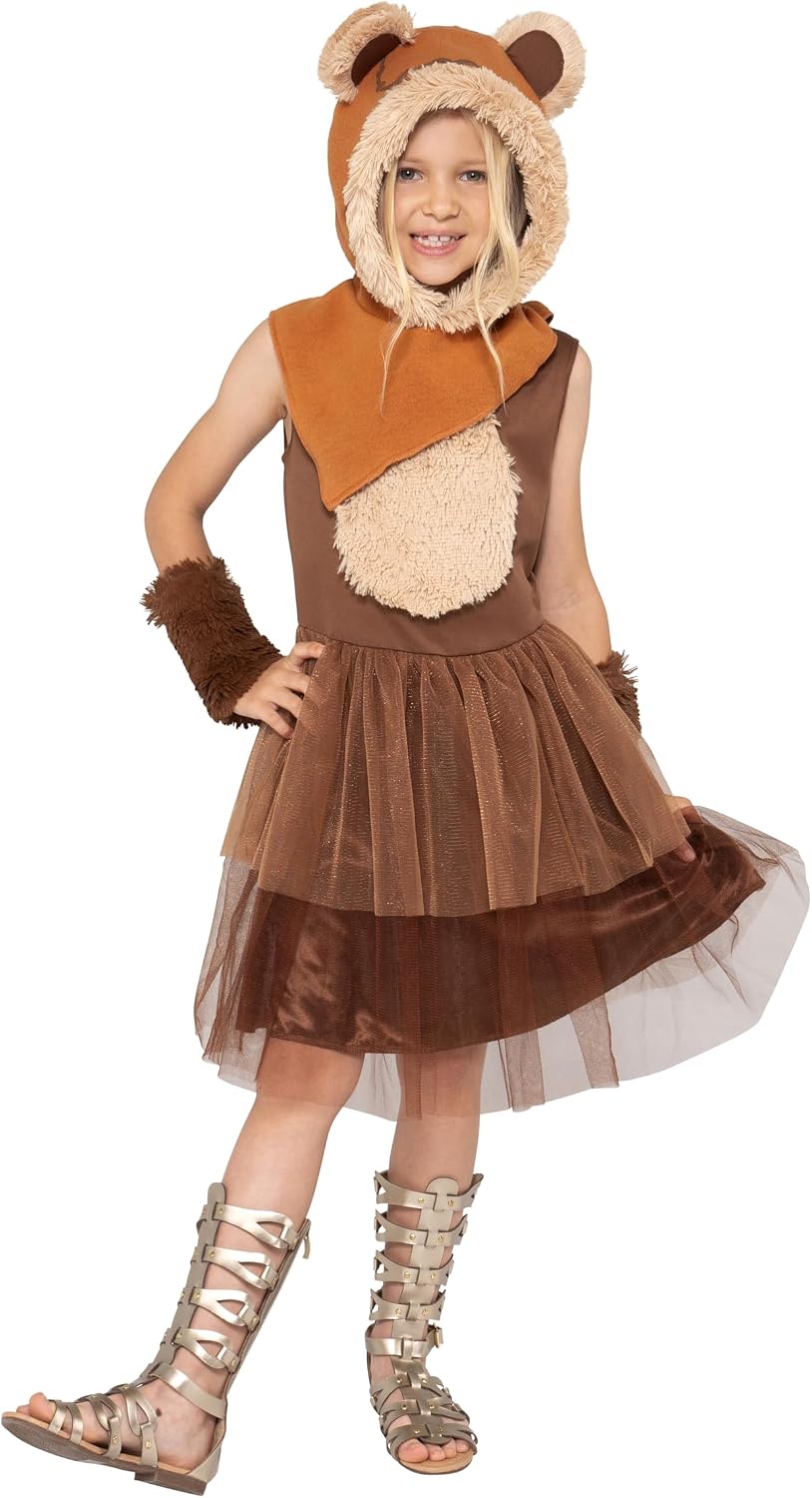 Star Wars Ewok Official Youth Halloween Dress - Premium Quality Printed Dress with Detachable Hood and Sleeve Cuffs